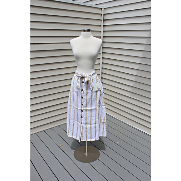 Cynthia Rowley Women's Midi Skirt Linen Yellow White Striped Print Size S - Picture 14 of 15